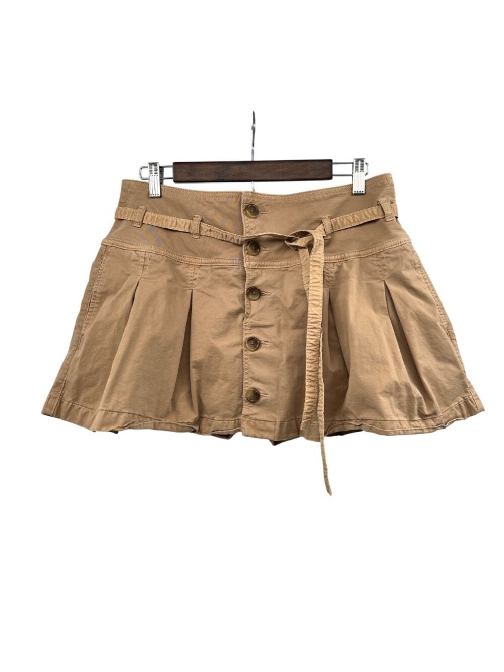 American Eagle Khaki Skort Pleated Buttons Mini Belted Size 10L Pockets